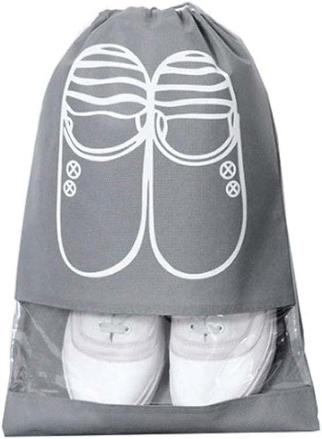 QUEBERS Waterproof Shoe Storage Bags - Dustproof Drawstring Shoe Organizers with Transparent Window, Portable Travel Shoe Pouches (5 Pack, Grey) - Image 1